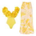 Three Dimensional Floral One Piece Swimsuit Women Beach Vacation Suit Skirt Swimsuit