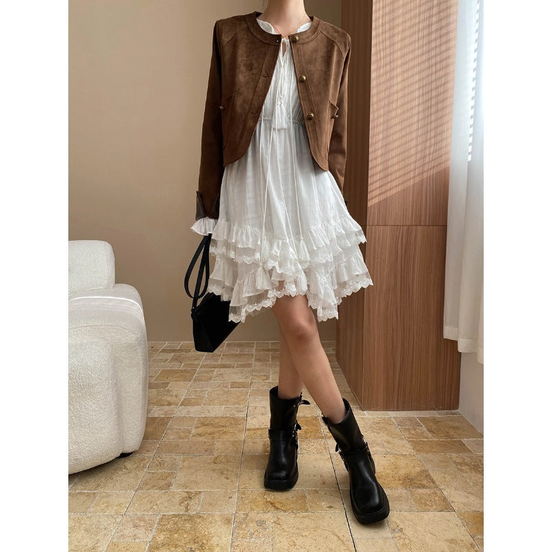 Early Spring Holiday Lace up Cinched Patchwork Irregular Asymmetric Layering Dress