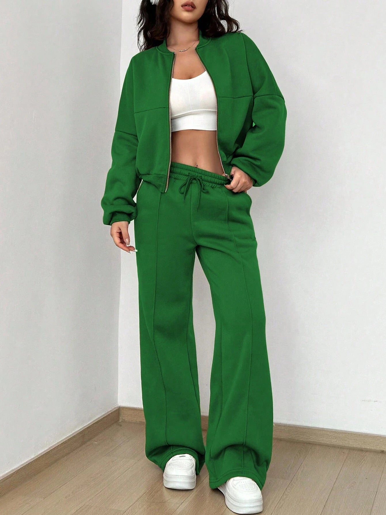 Spring Autumn Two Piece Set Trendy Cardigan Zipper Slim Fit Elastic for Women