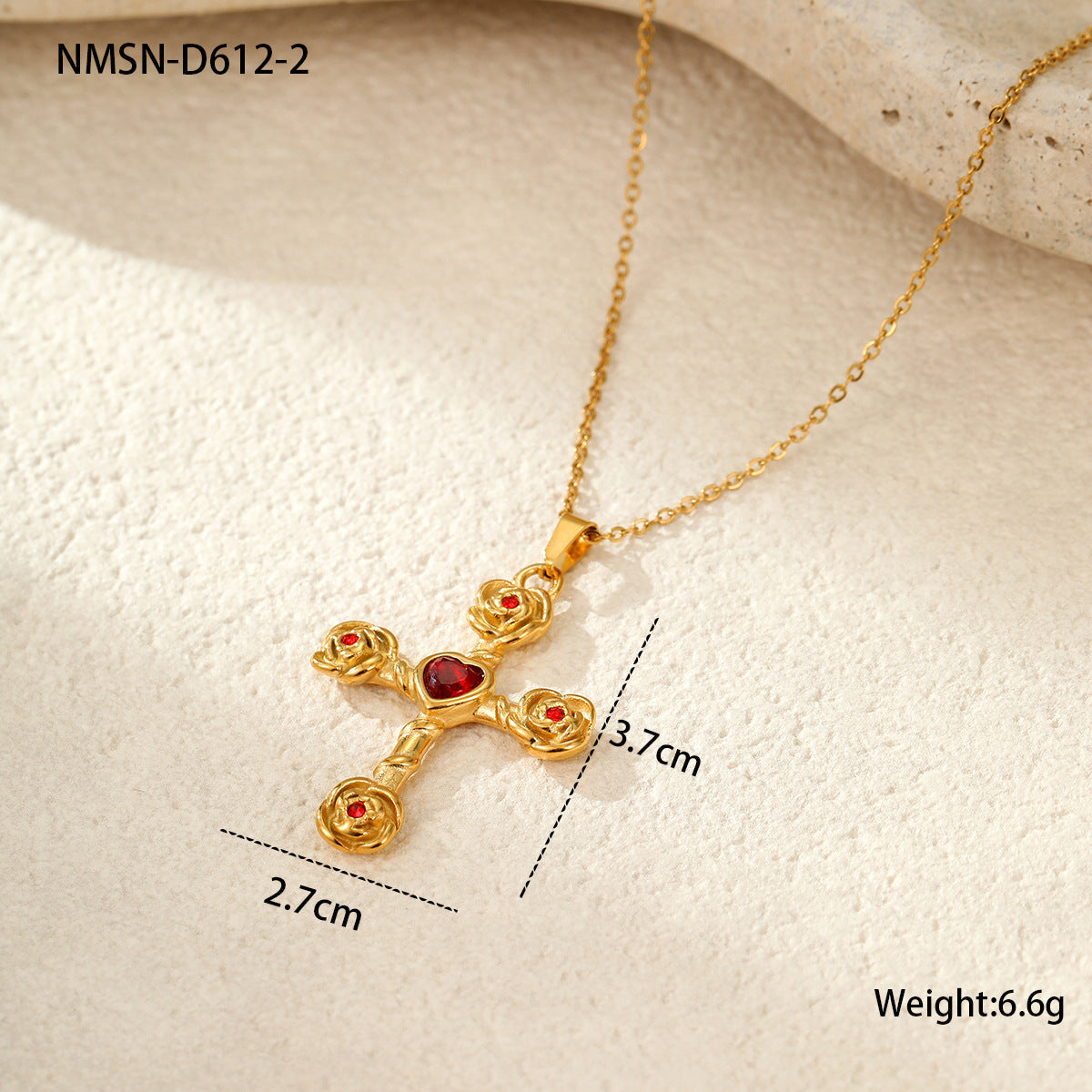 Elegance Retro Advanced Necklace Stainless Steel 18K Gold Color Diamond Rose Cross Embellished