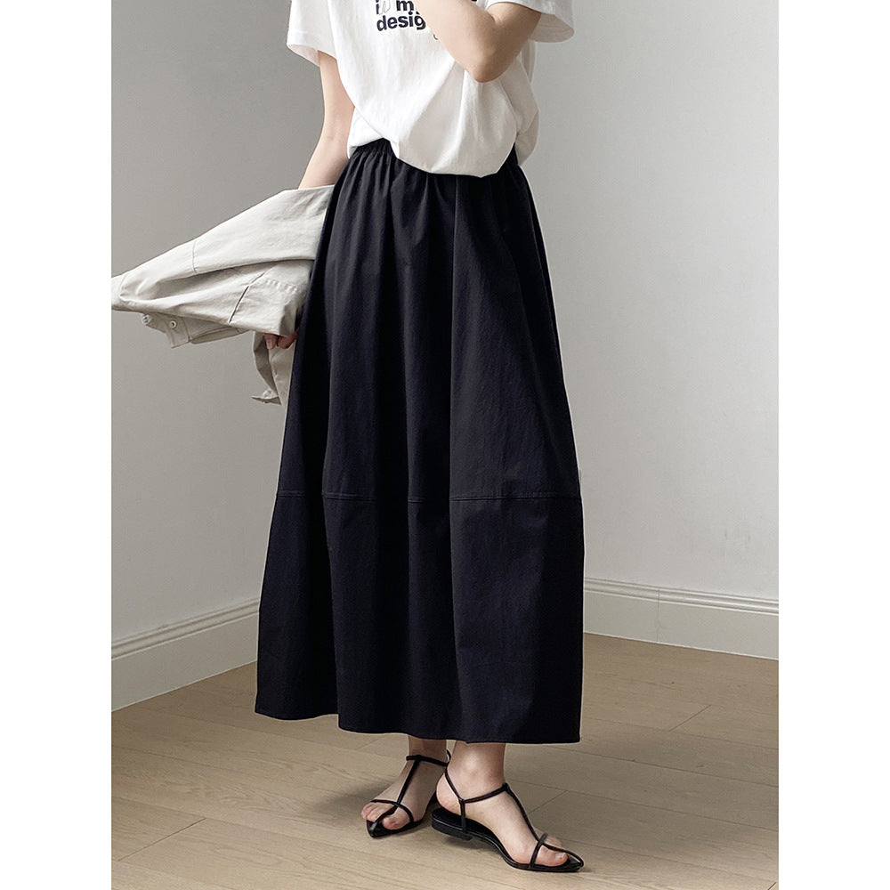 High Waist Bud Skirt Spring Lazy Wind Simple Elastic Waist Mid Length Umbrella Skirt