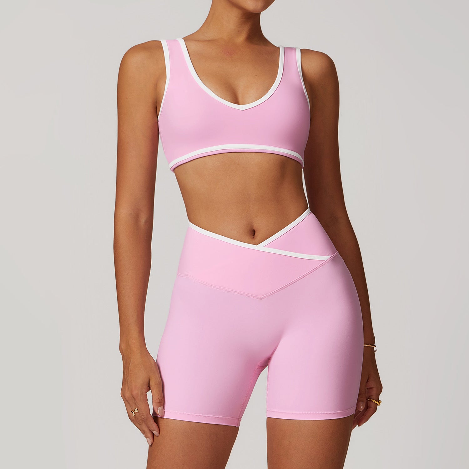 Sollinarry Contrast Color Wide Shoulder Strap Sports Underwear Shockproof Women One Piece Yoga Bra Outdoor Workout Clothes