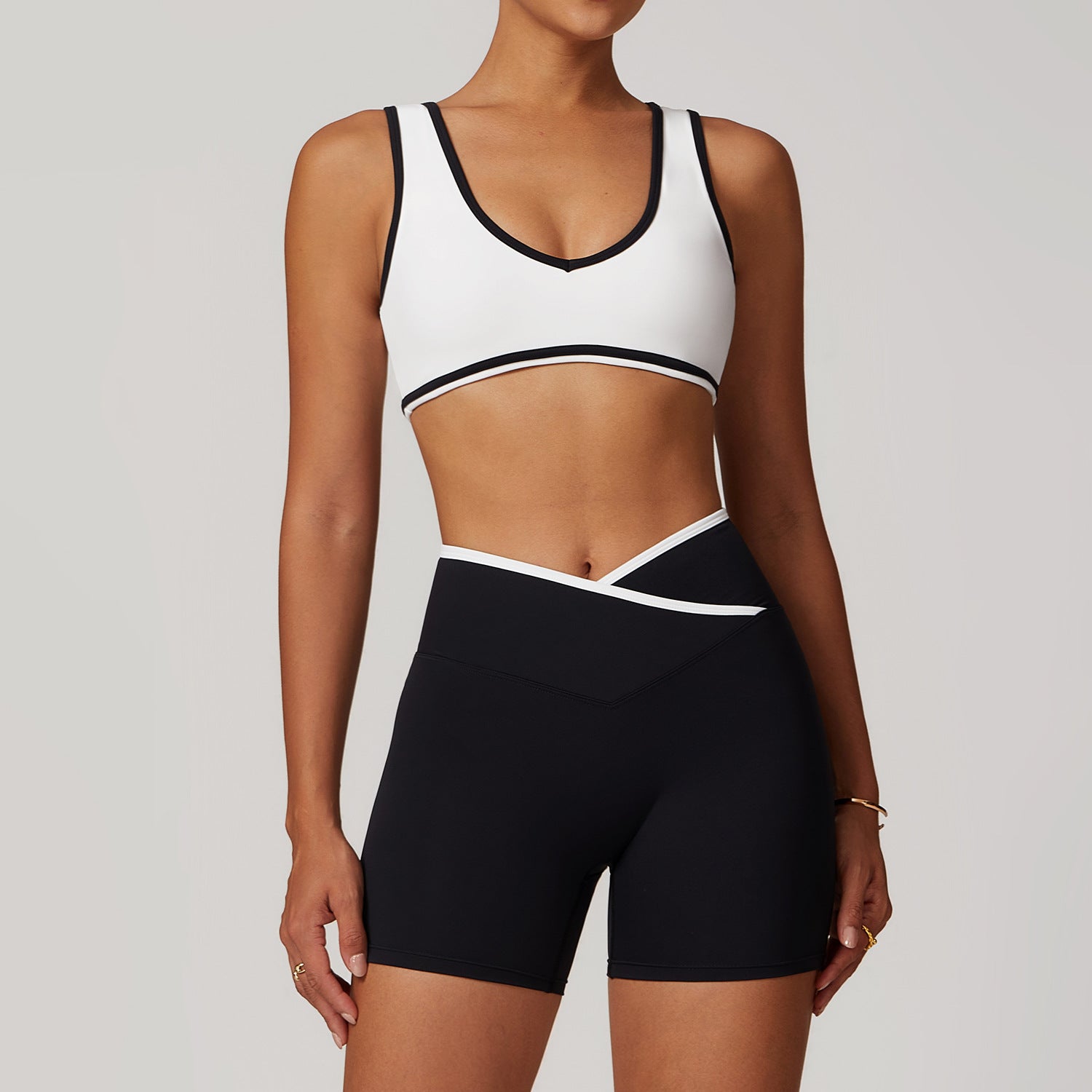 Sollinarry Contrast Color Wide Shoulder Strap Sports Underwear Shockproof Women One Piece Yoga Bra Outdoor Workout Clothes