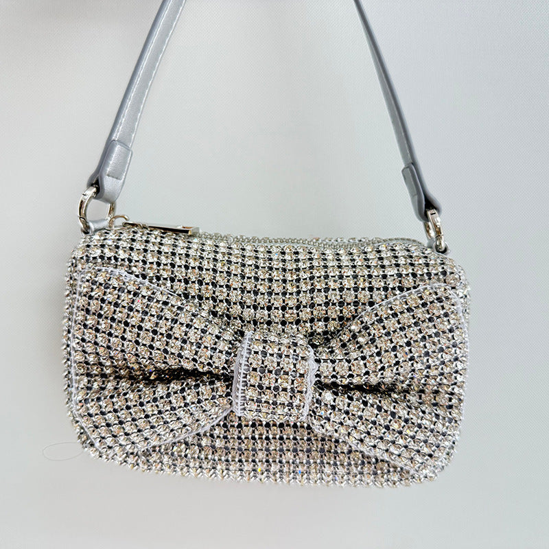 Chic Bow Classic Small Square Bag Full Diamond Party Rhinestone Clutch Chain Shoulder Crossbody Women Trendy Bag