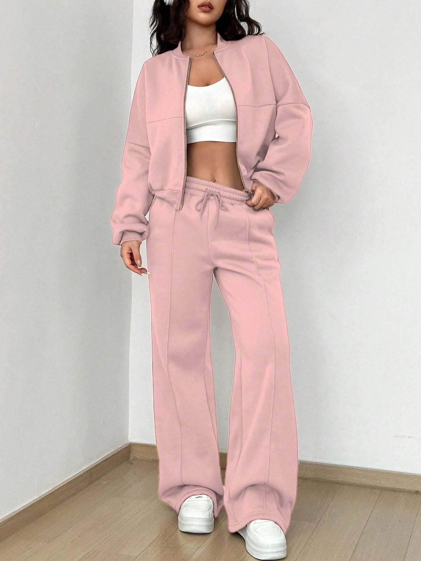 Spring Autumn Two Piece Set Trendy Cardigan Zipper Slim Fit Elastic for Women