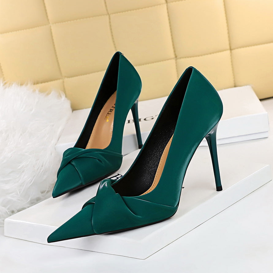 Elegant Cocktail High Heels Stiletto Heel Slim Fit Low Cut Pointed Toe Bowknot Women Shoes