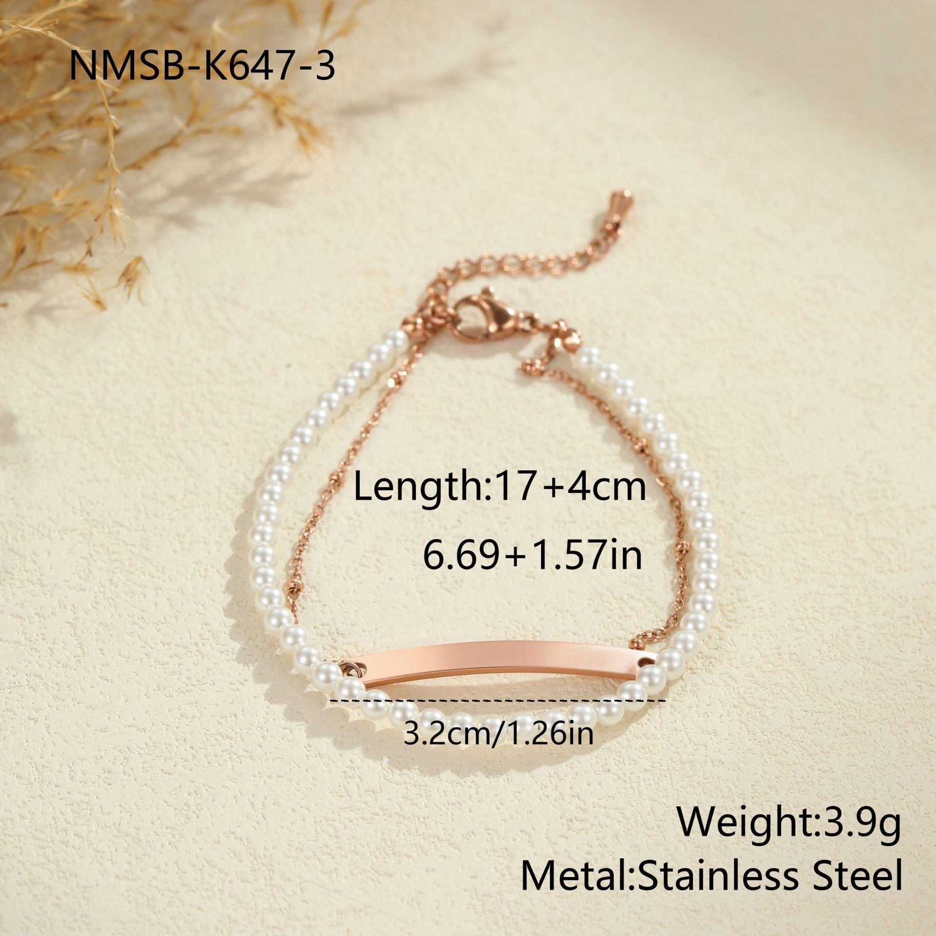 Pearl Stainless Steel Bracelet DIY Can Carve Writing Holiday Gift Titanium Steel Bracelet Light Luxury Bracelet