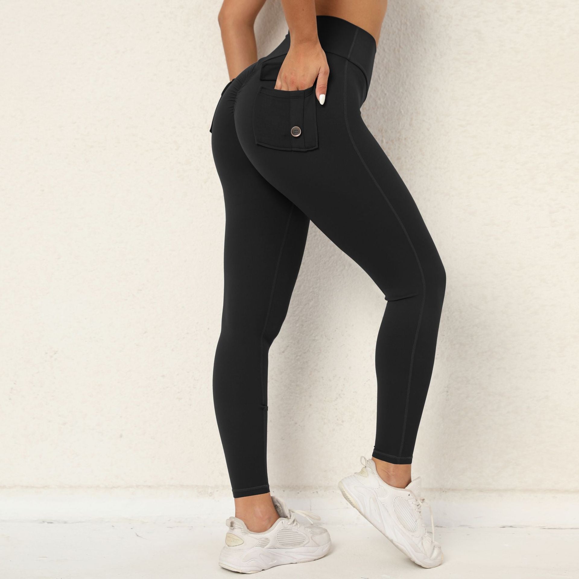 Peach Hip Workwear Tight Pocket Yoga Pants Women High Waist Stretch Hip Lift Button Quick Drying Running Fitness Pants Women
