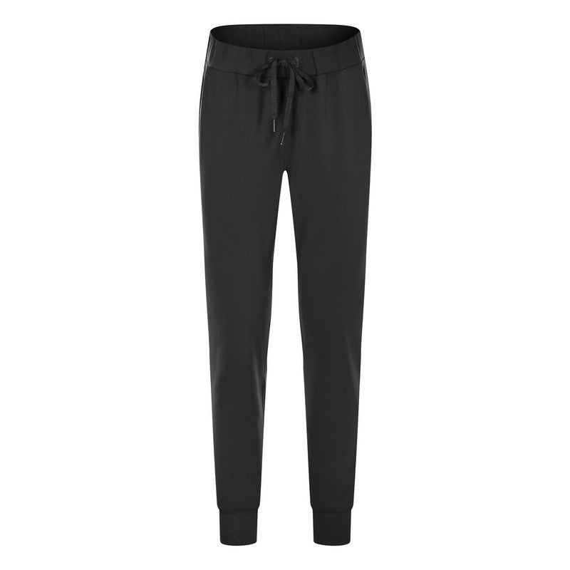 Spring Summer Elastic Lace-up Waist Yoga Pants Simple Straight Sports Casual Elastic Ankle-Tied Cropped Pants for Women