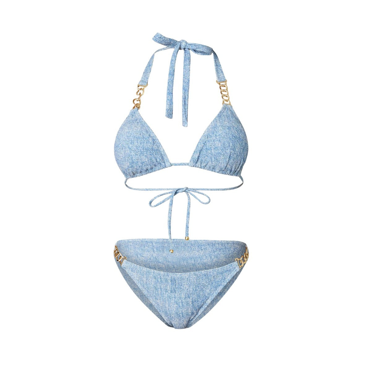 Bikini Triangle Sexy Denim Printing Split Swimsuit Women Wrap Skirt
