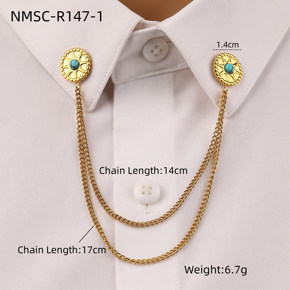Oval Turquoise Stainless Steel Collar Pin All Match Shirt Neckline Ornament Women