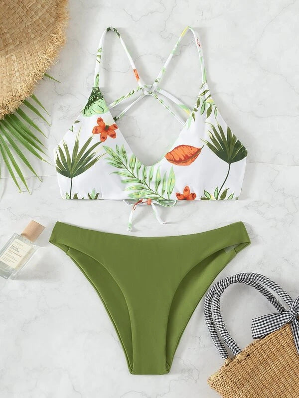 Bikini Swimsuit Criss Cross Split Floral Bikini U Shaped Decorative Swimming Tide Swimsuit