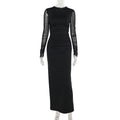 Autumn Long dress Socialite Elegant Slim Fit Mesh Sleeves Solid Color Dress Women