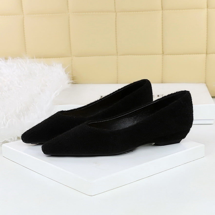 Elegant Plush Pointed Toe Simple Women Shallow Mouth Plain Surface Office Wedge Women Shoes