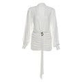 Fall Women Clothing Elegant Slim Fit Sexy Deep V Plunge neck Ruffle Hip Long Sleeved Shirt Dress