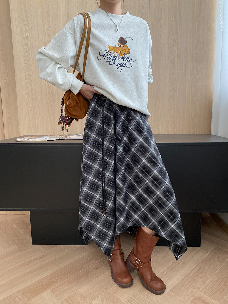 Blogger Love Product Irregular Asymmetric Design Elastic High Waist Contrast Color Check Skirt