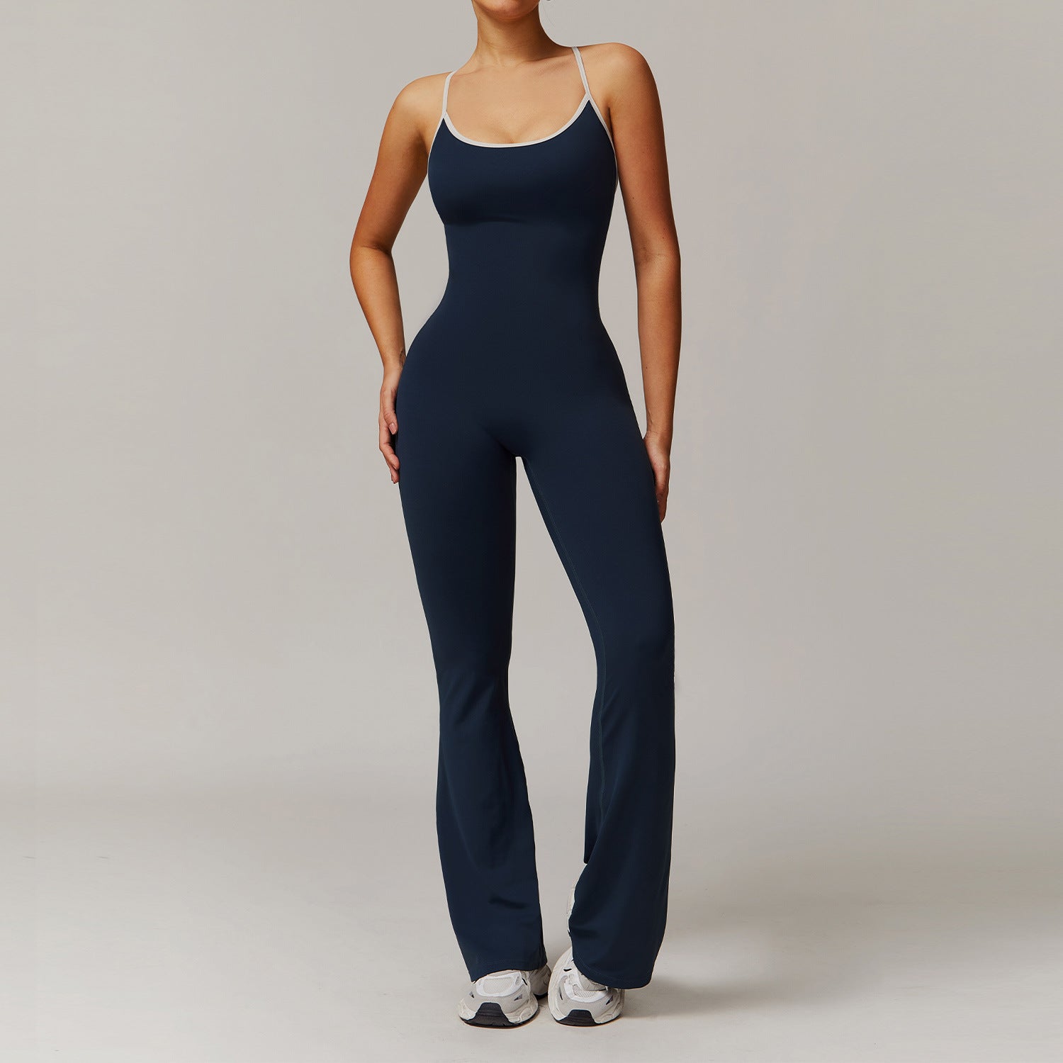 Sollinarry Nude Feel Cross Beauty Back Yoga Jumpsuit Pleated Slightly Pull Running Sports Fitness Horn Jumpsuit