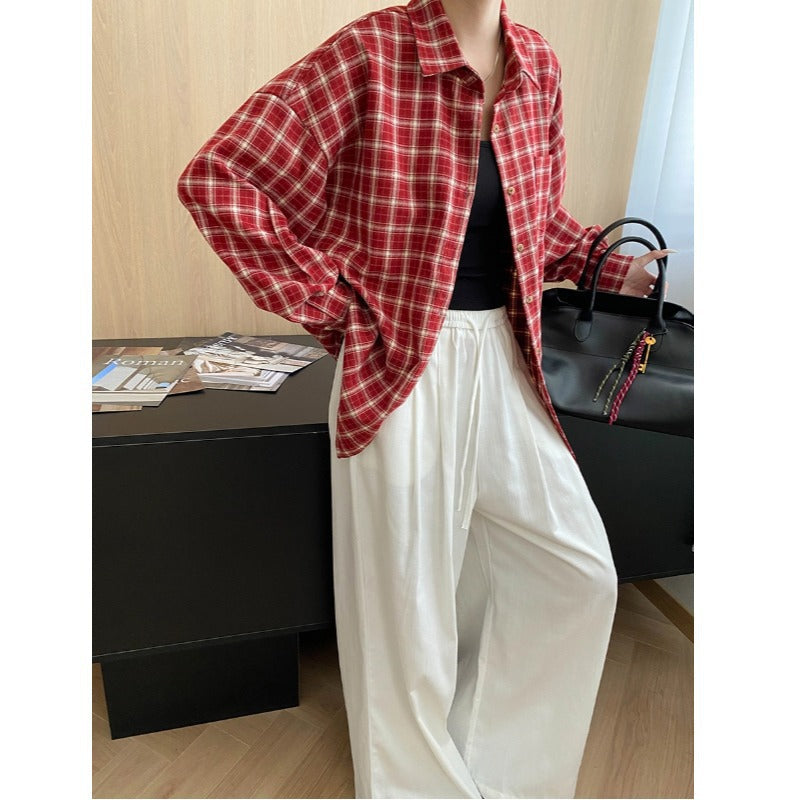 Street Attitude Slack Idle Contrast Color Check Loose Casual Bandage Dress Shacket