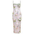 Summer Women Clothing Strap off-Neck Lace Stitching Printing Slim Dress for Women