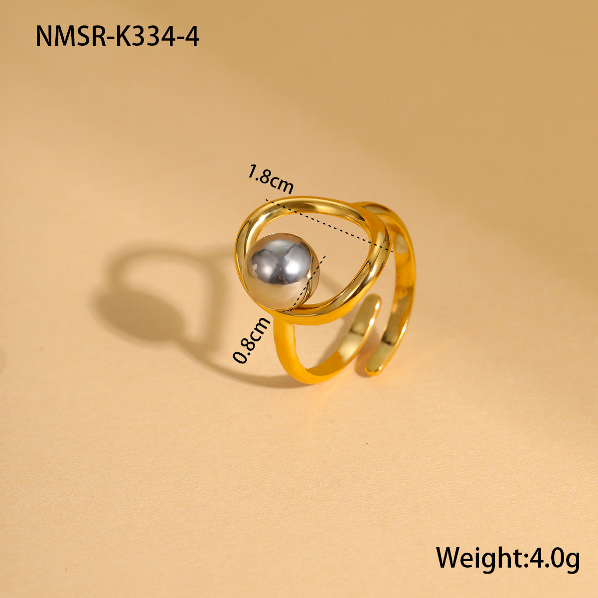 Stainless Steel Gold Silver Color Matching round Beads Design Open Ring Cold Personality Titanium Steel Hand Jewelry