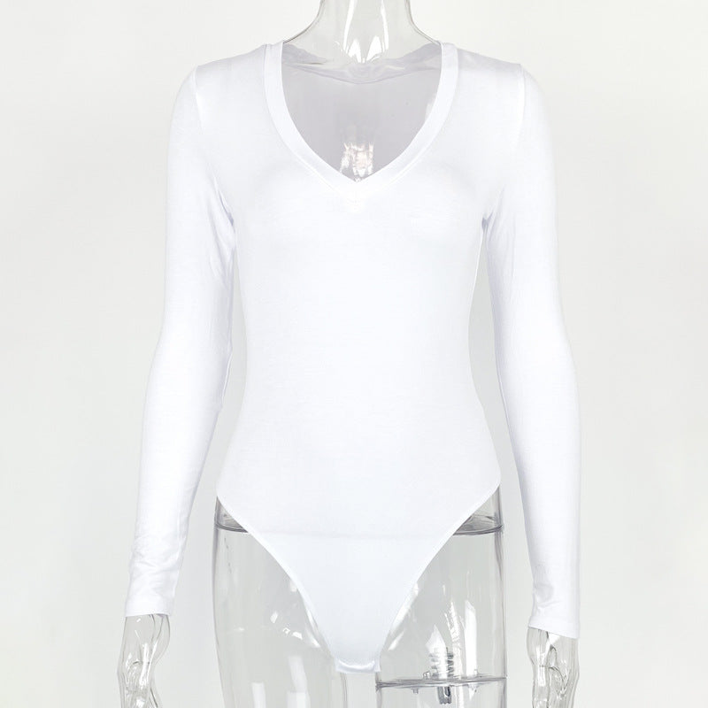 Autumn Winter Bottoming Shirt Tight Sexy Women Clothing Modal Long Sleeve V-neck Bodysuit