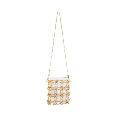 Artistic Fairy Floral Cutout Woven Beads Imitation Pearl Advanced Texture Mobile Phone Lipstick Chain Cross Body Bag