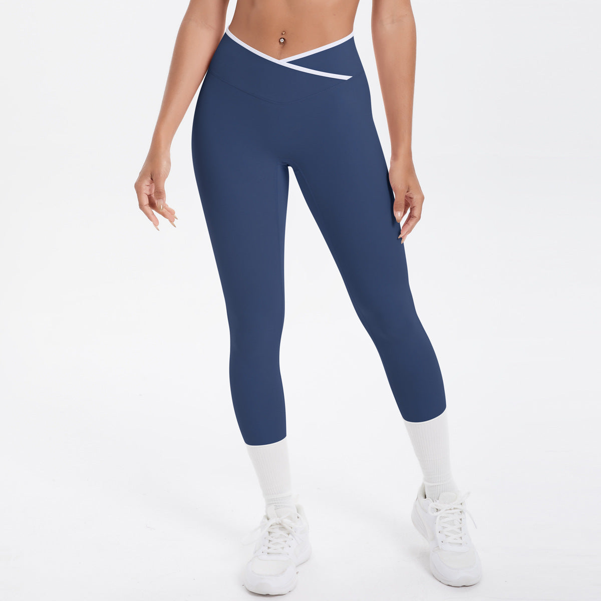 Nude Feel Skinny Yoga Pants Contrast Color Sexy Hip Lifting Cross High Waist Cropped Pants Women Sports Fitness Pants