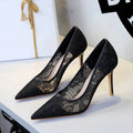 Sexy Lace High Heeled Shoes Shallow Mouth Pointed Toe Skinny Night Club Mesh Stiletto High Heel Shoes