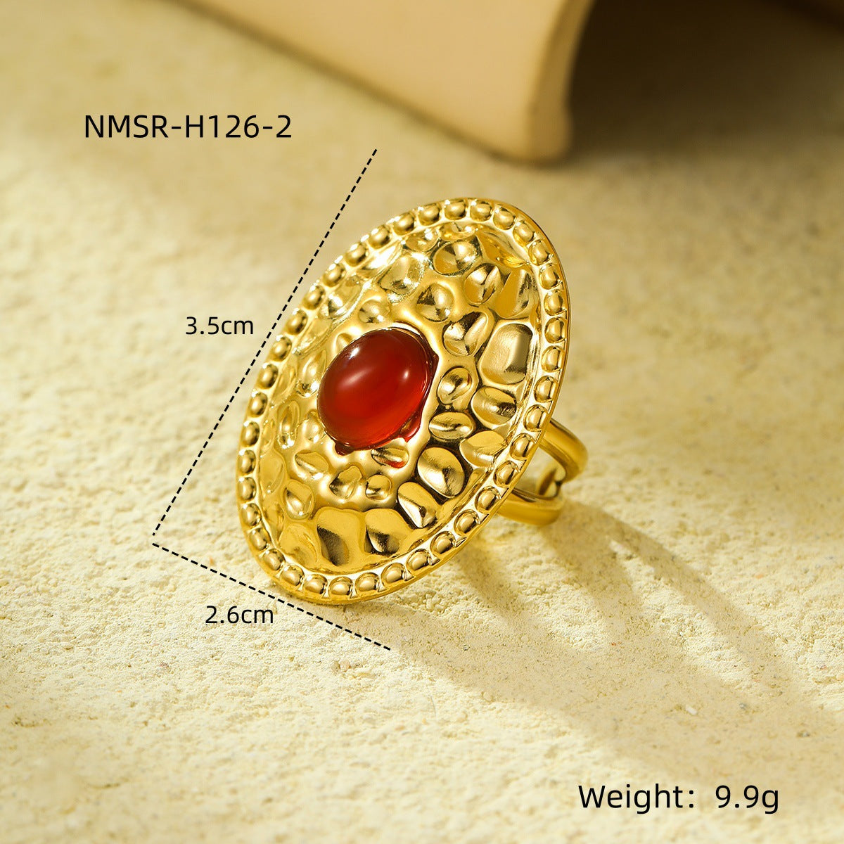 Exquisite Stainless Steel Oval Pleated Inlaid Natural Stone All Matching Ring Rings Women
