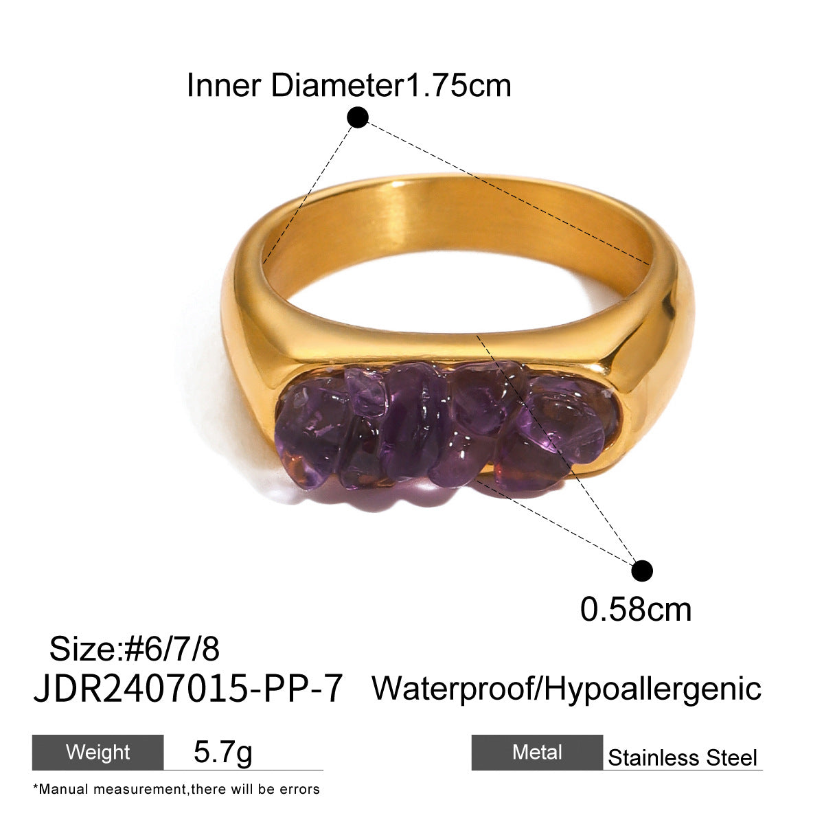 Stainless Steel Natural Stone Eye Catching Ring High Grade Ring Titanium Steel Hand Jewelry Rings