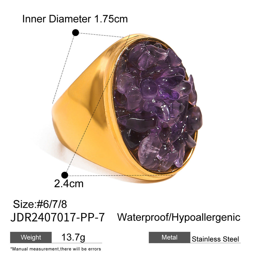Stainless Steel Natural Stone Eye Catching Ring High Grade Ring Titanium Steel Hand Jewelry Rings