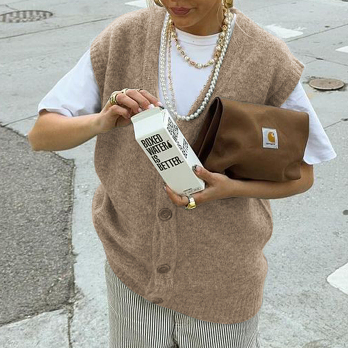 Casual Simple Buttons Vest Woolen Women Clothing Autumn Winter