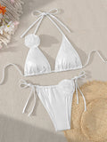 Bronzed Fabric Split Bikini Three Dimensional Floral Sexy Hanging Triangle Bag Swimsuit