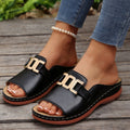 Southeast Asian Buckle Wedge Open Toe Slippers Women plus Size Metal Buckle Fish Mouth Beach Slippers