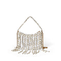 Chinese Bag Vintage Weave Beaded Irregular Asymmetric Pearl Bucket Silk Satin Dumpling Cocktail Underarm Crossbody Bag
