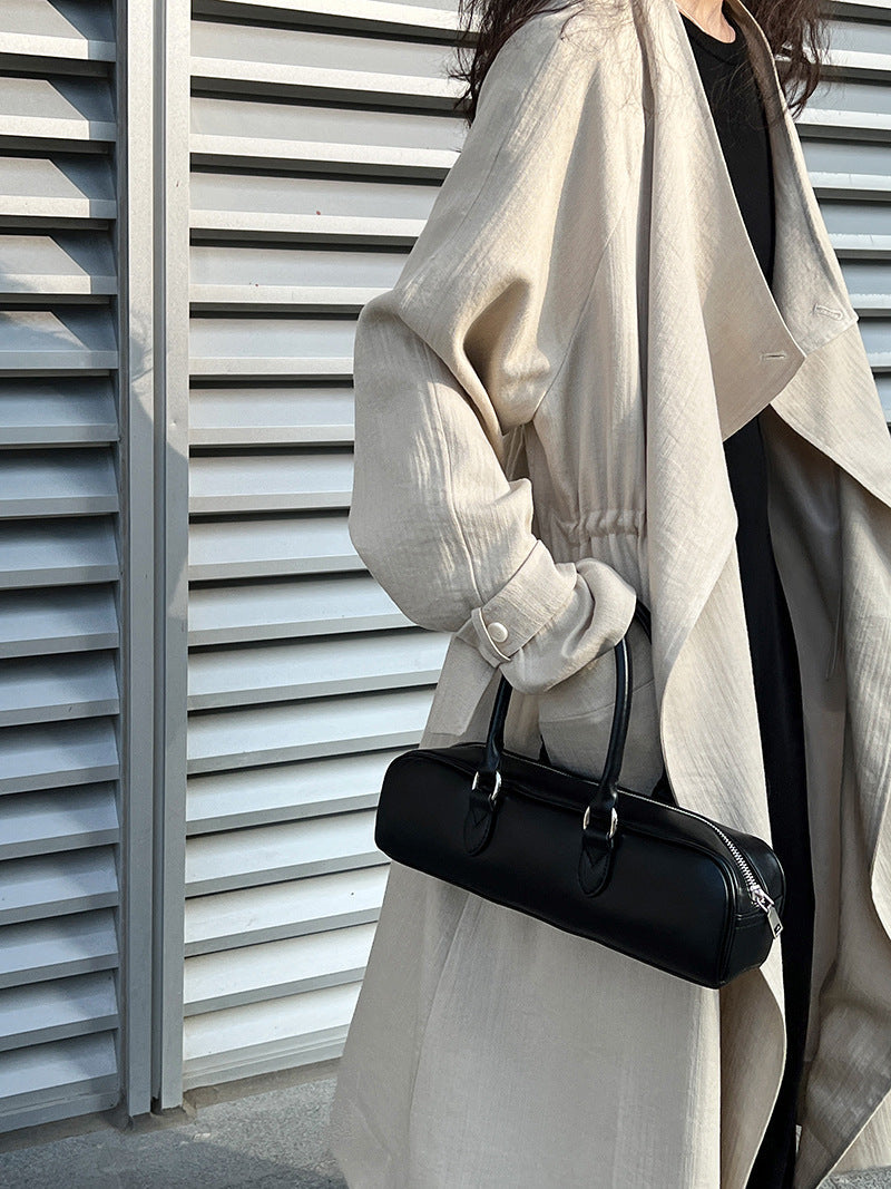 Chinese National below the Knee Trench Coat Women Mid Length Spring Drawstring Cotton Linen Coat