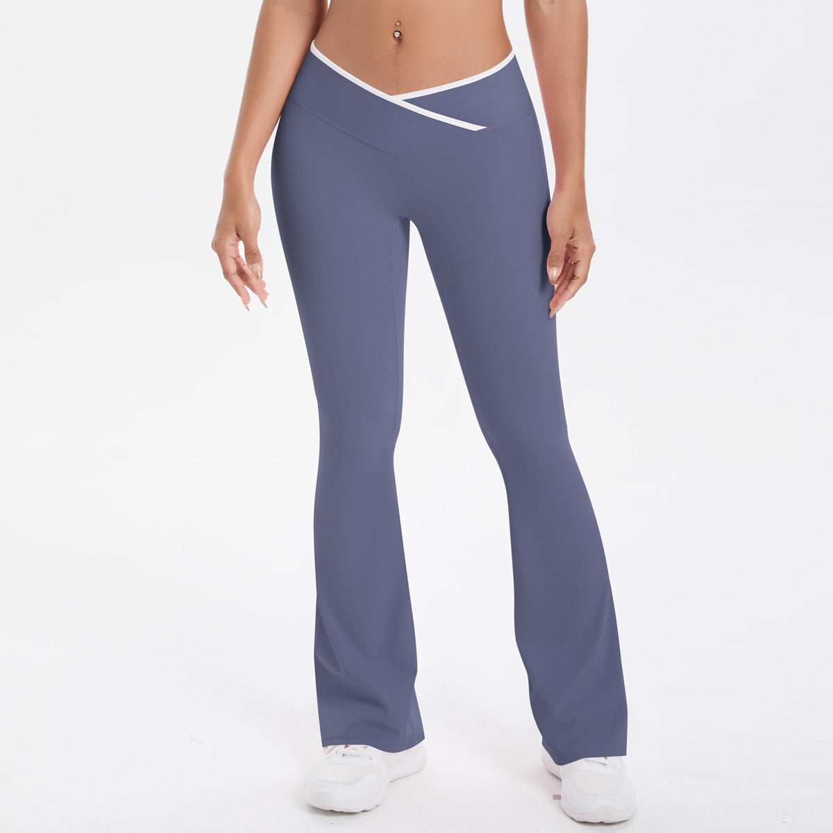 Nude Feel Skinny Yoga Pants Micro Pull Contrast Color Cross High Waist Wide Leg Bell Bottoms Women Sports Fitness Pants