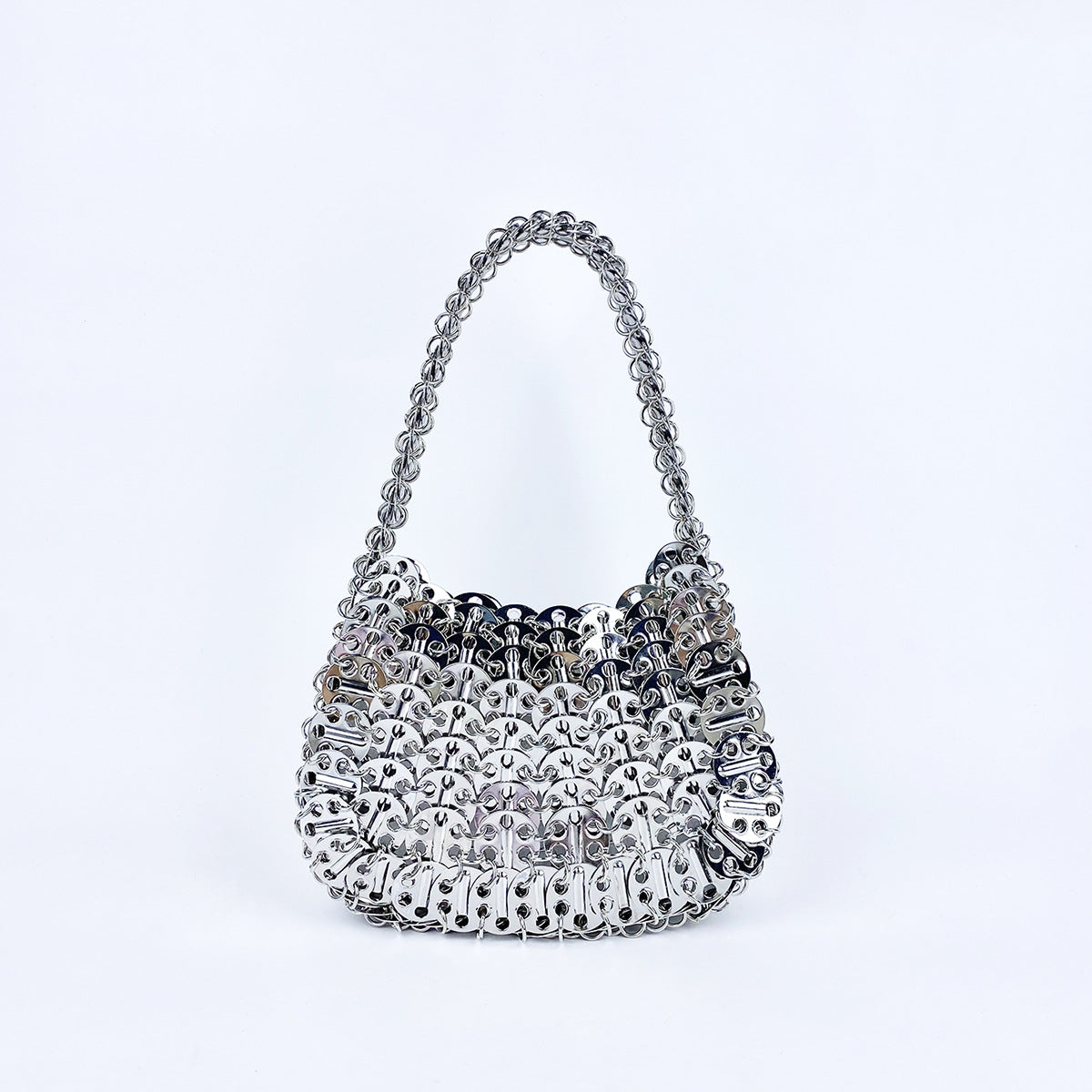 High Grade Metal Painted Iron Sequ Solid Color Portable Underarm Bag Hand Woven Women Bag