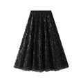 Glitter Leaves Embroidered Long Skirt A line Drape Large Swing Tulle Skirt All Match Fairy Dress