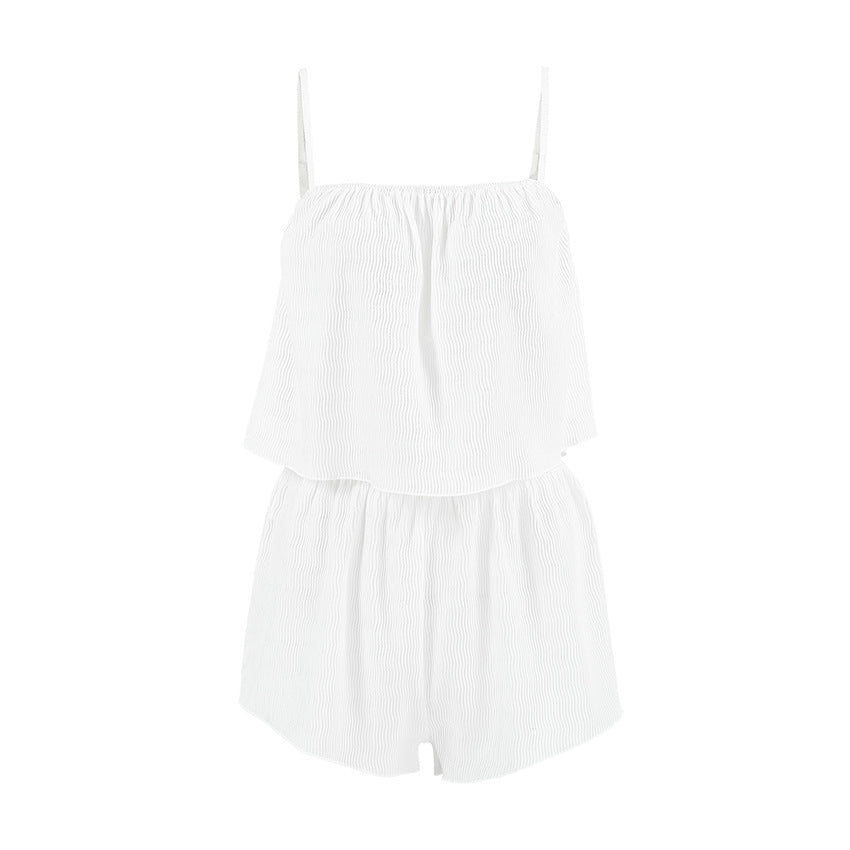 Thin Summer Pajamas Women Suspender Shorts Two Piece Set Sexy Stretch Soft Home Wear