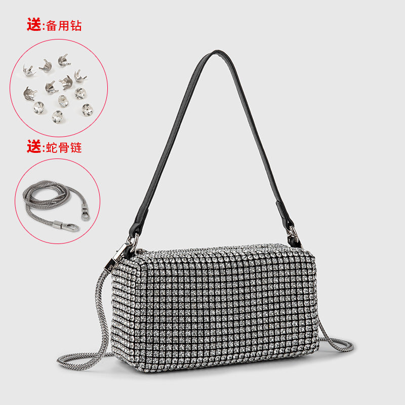 Pearl Rhinestone Women Bag Bag Summer Shiny Full Diamond Crossbody Portable Underarm Bag