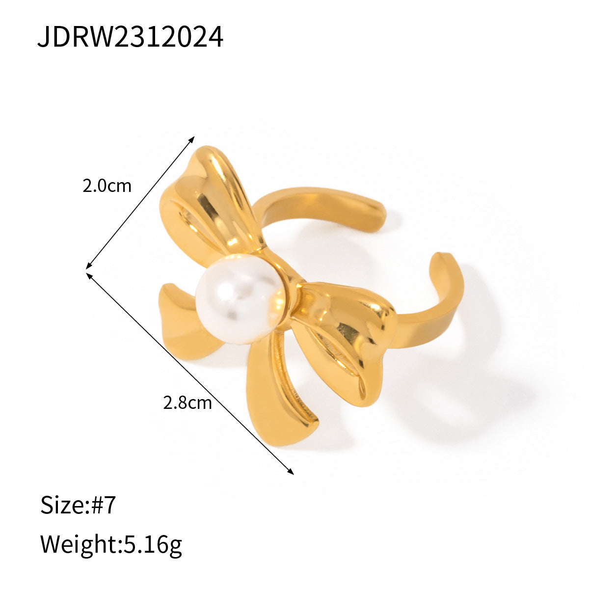 Stainless Steel Floral Pearl Ring Exaggerated High Sense Ring Titanium Steel Rings Ornament