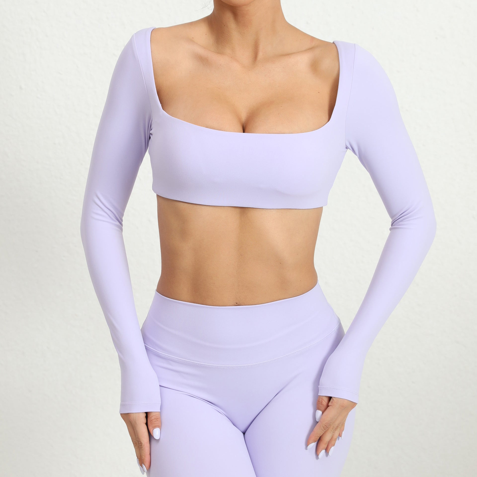 Square Collar With Chest Pad Long Sleeve Yoga Wear Outdoor Running Fitness Clothes Quick Drying Long Sleeved T Shirt Sports Top Women