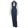 Street Solid Color Women Clothing Ruffle Hip One Step Low Cut Slim Fit Halter Slimming Maxi Dress