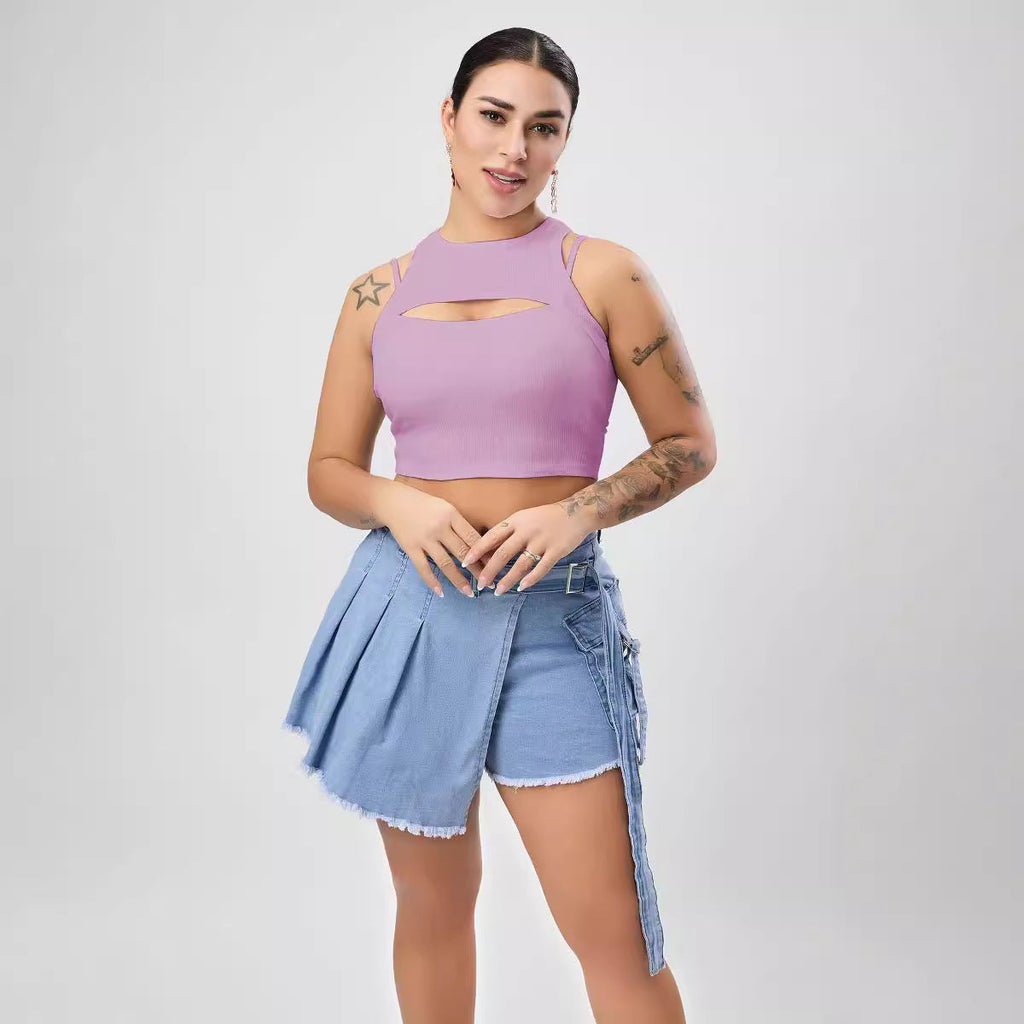 Multi Color Sexy Stretch Hollow Out Cutout Vest Women Sexy Design Blouse Slim Women Clothing
