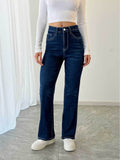Casual Straight Leg Simple Comfortable Stretch Embroidery Jeans Women