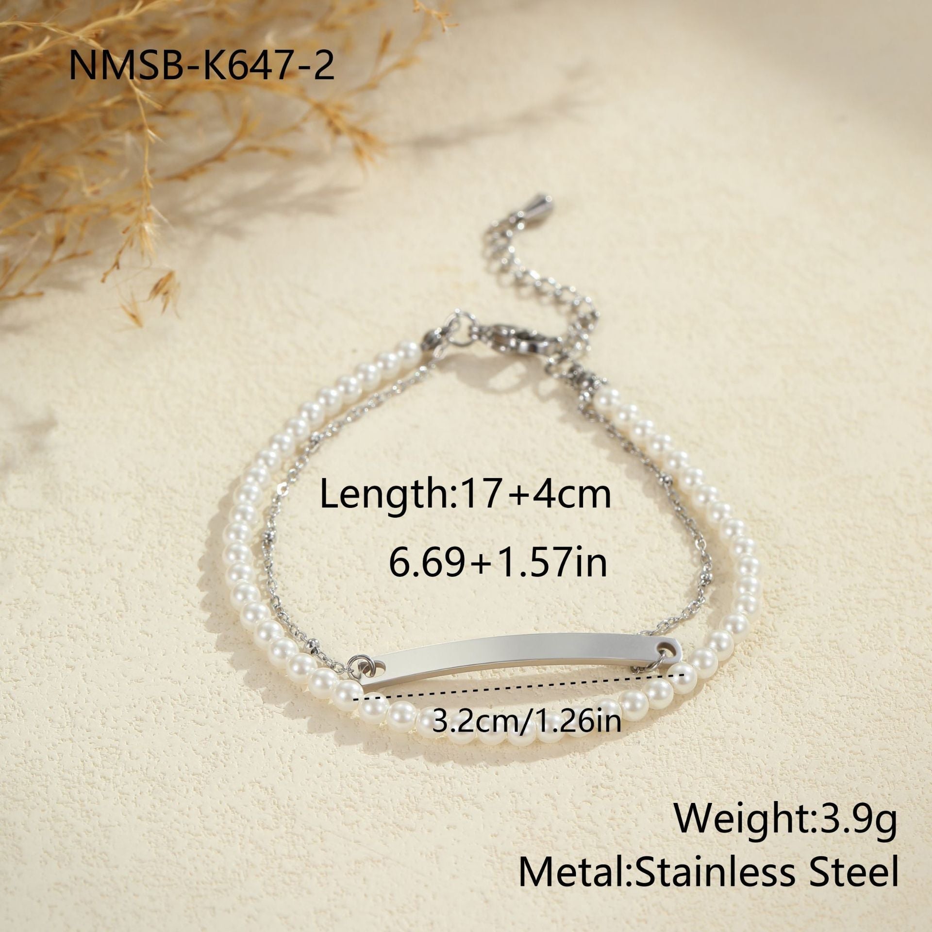 Pearl Stainless Steel Bracelet DIY Can Carve Writing Holiday Gift Titanium Steel Bracelet Light Luxury Bracelet
