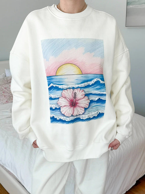 Autumn Women Clothing Printing Crew Neck Pullover Sweatshirt Loose Casual Top Women