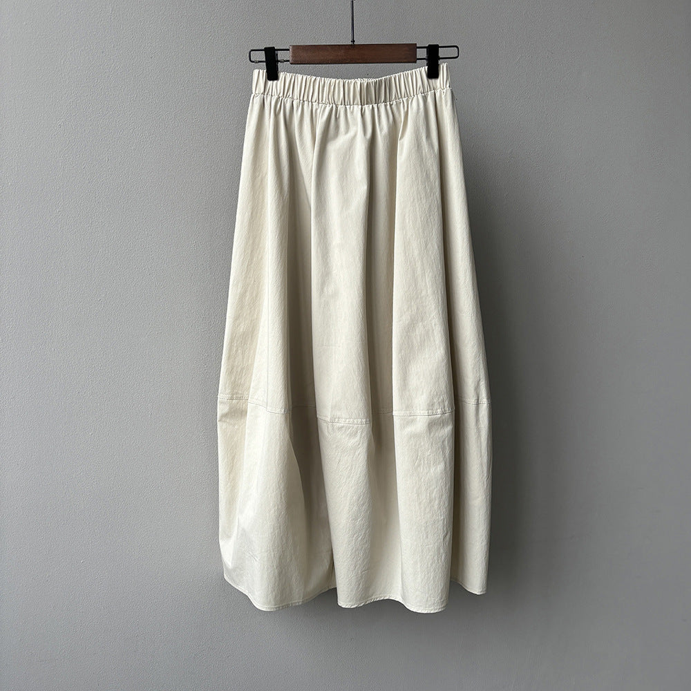 High Waist Bud Skirt Spring Lazy Wind Simple Elastic Waist Mid Length Umbrella Skirt