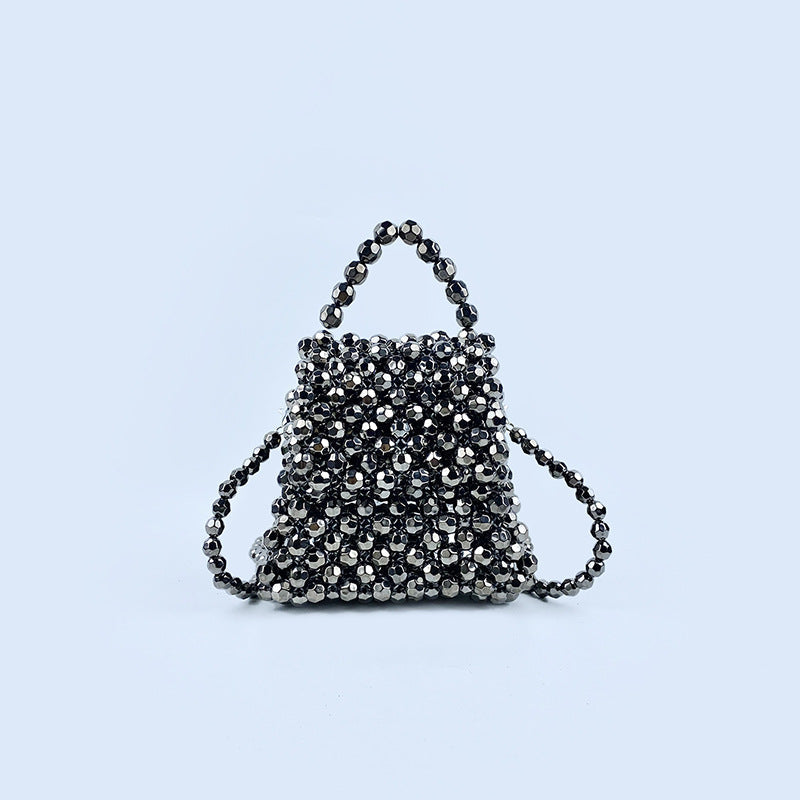 Black Pearl Bag Women Small Crossbody Woven Bag Handbag Internet Celebrity Retro Handmade Beaded Bag Women Bag